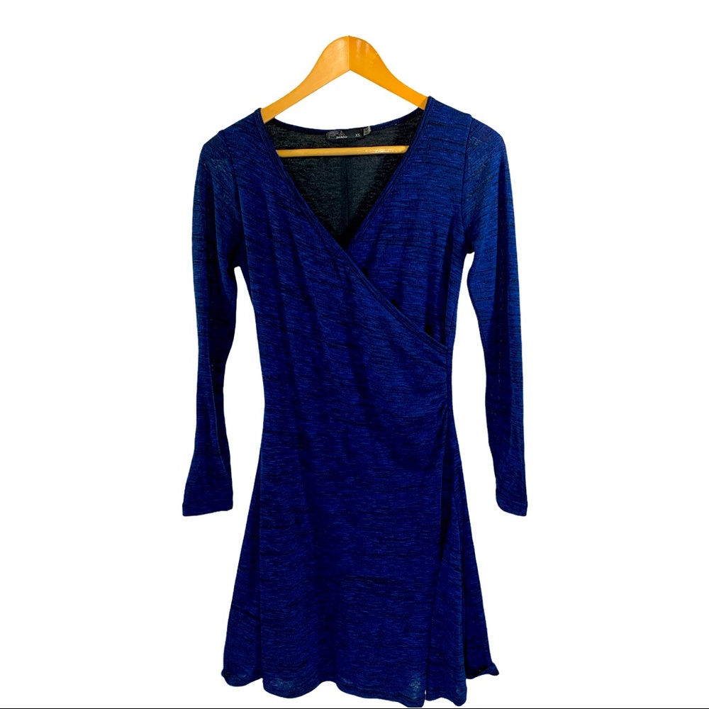 PRANA Long Sleeve Faux Wrap Dress Blue